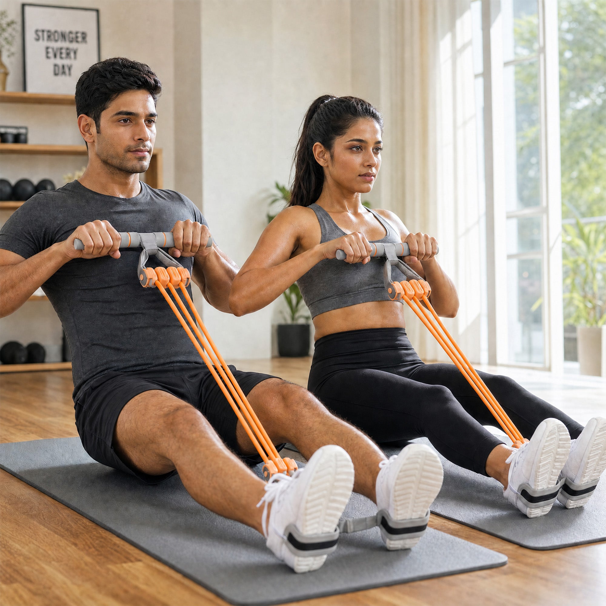 playR Pedal Tummy Trimmer Resistance Band, 3 Detachable Tubes 10-30 Kgs Orange Secondary image