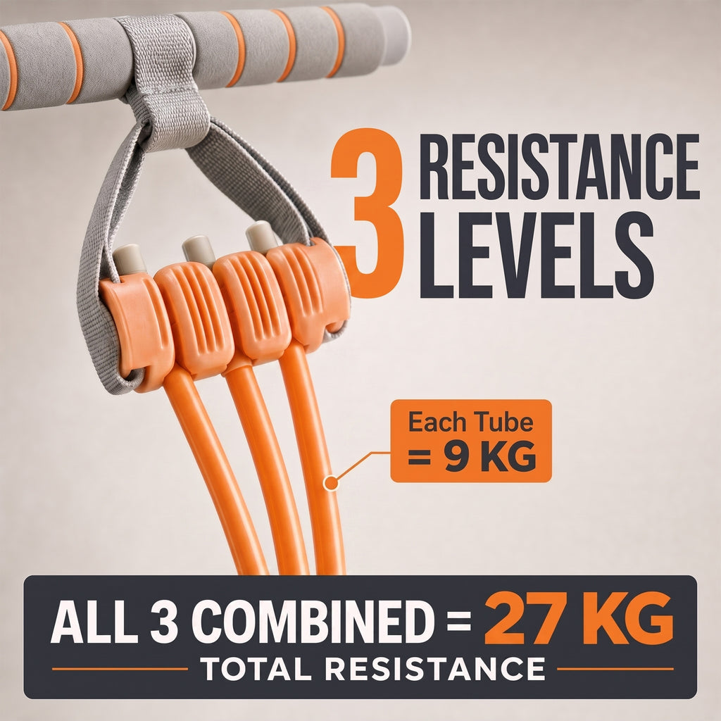playR Pedal Tummy Trimmer Resistance Band, 3 Detachable Tubes 10-30 Kgs Orange