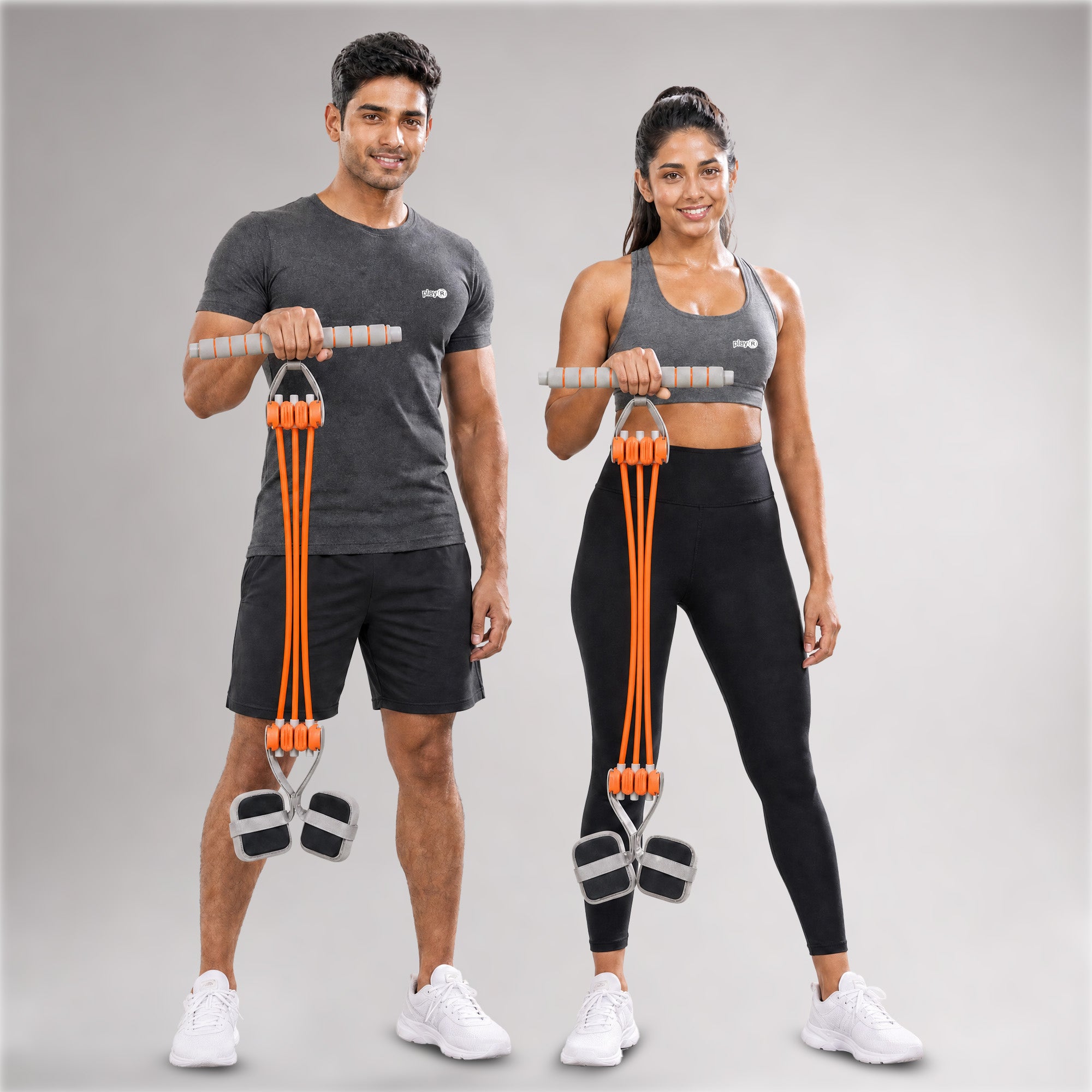 playR Pedal Tummy Trimmer Resistance Band, 3 Detachable Tubes 10-30 Kgs Orange Main image