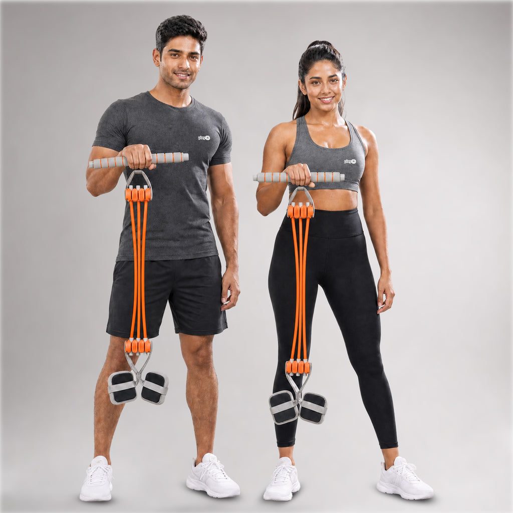 playR Pedal Tummy Trimmer Resistance Band, 3 Detachable Tubes 10-30 Kgs Orange