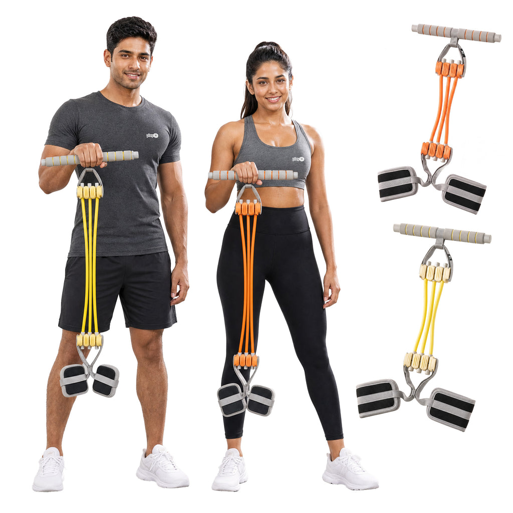 playR Pedal Tummy Trimmer Resistance Band Set of 2, 3 Detachable Tubes 10-30 Kgs Each