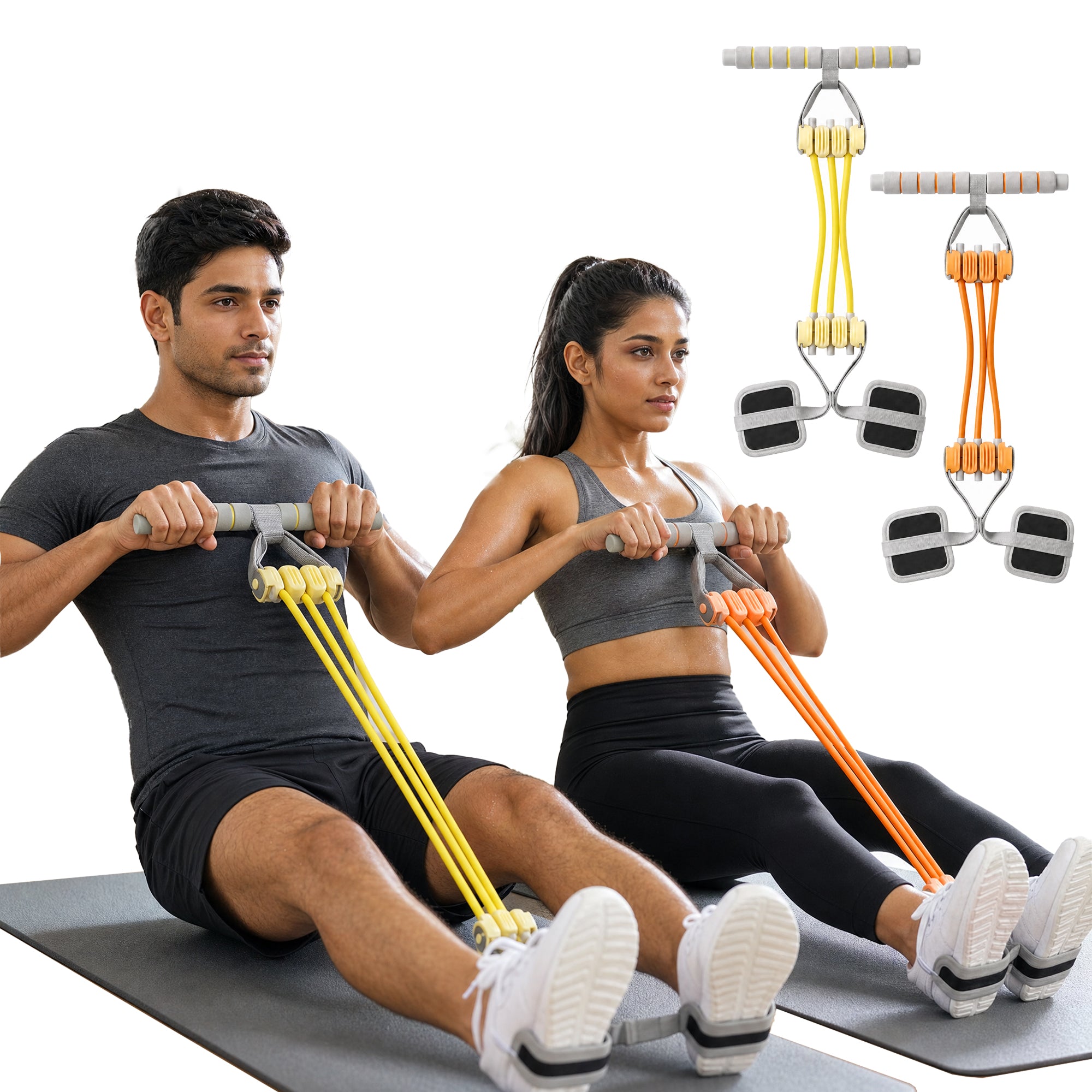 playR Pedal Tummy Trimmer Resistance Band Set of 2, 3 Detachable Tubes 10-30 Kgs Each