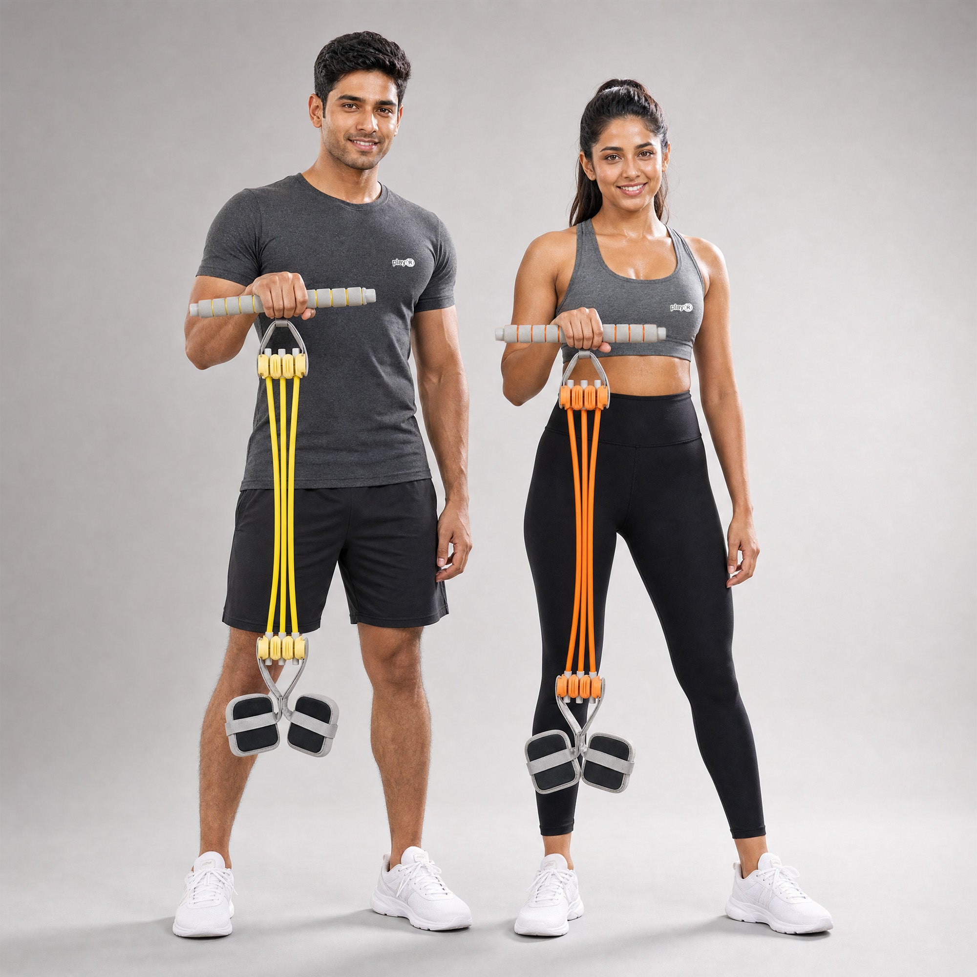 playR Pedal Tummy Trimmer Resistance Band Set of 2, 3 Detachable Tubes 10-30 Kgs Each
