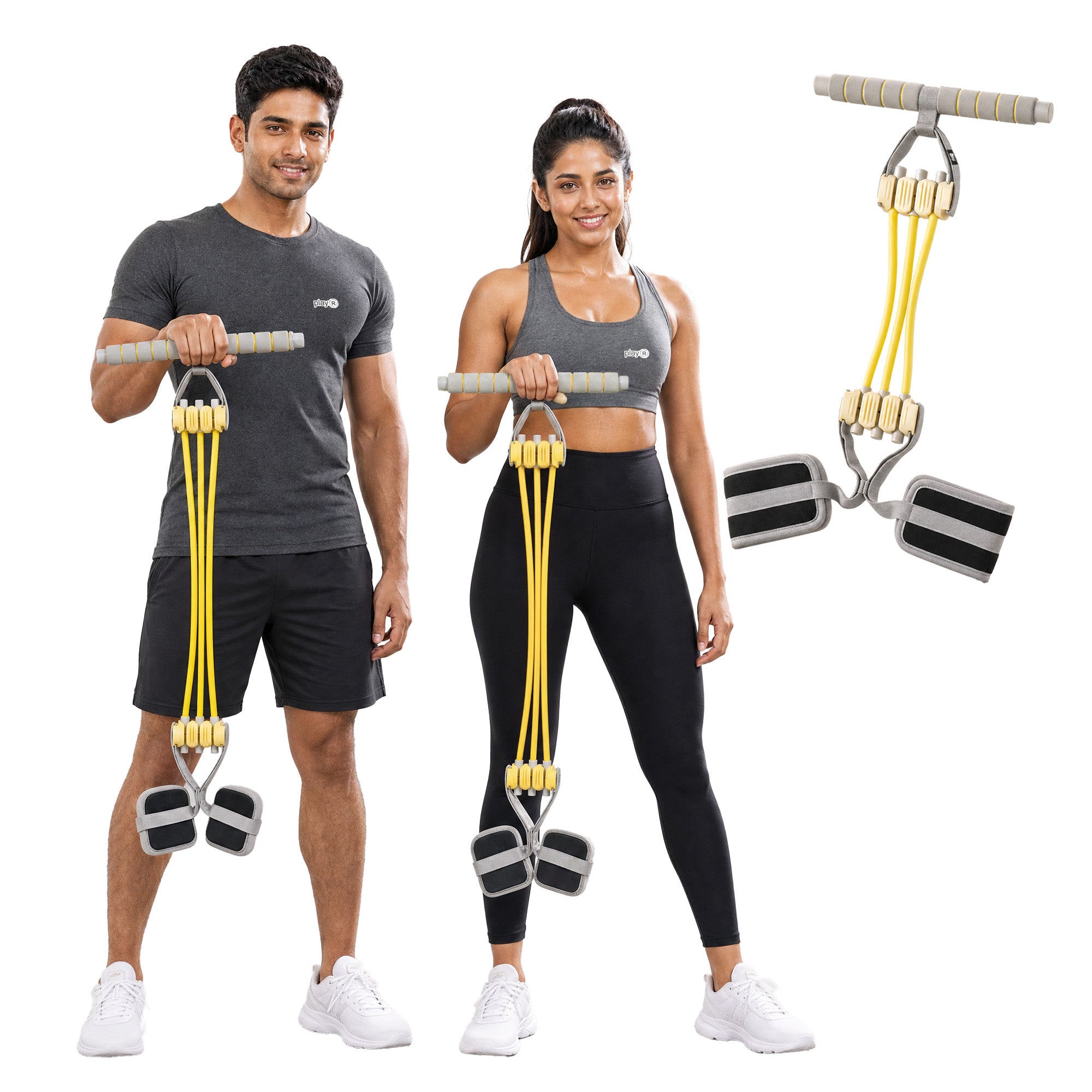 playR Pedal Tummy Trimmer Resistance Band, 3 Detachable Tubes 10-30 Kgs Yellow
