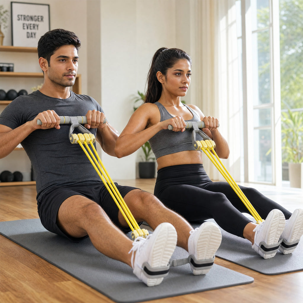 playR Pedal Tummy Trimmer Resistance Band, 3 Detachable Tubes 10-30 Kgs Yellow
