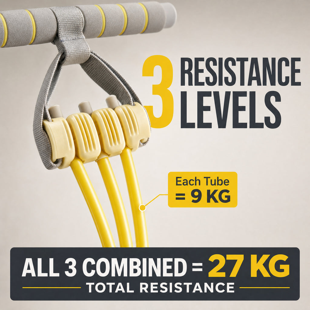 playR Pedal Tummy Trimmer Resistance Band, 3 Detachable Tubes 10-30 Kgs Yellow