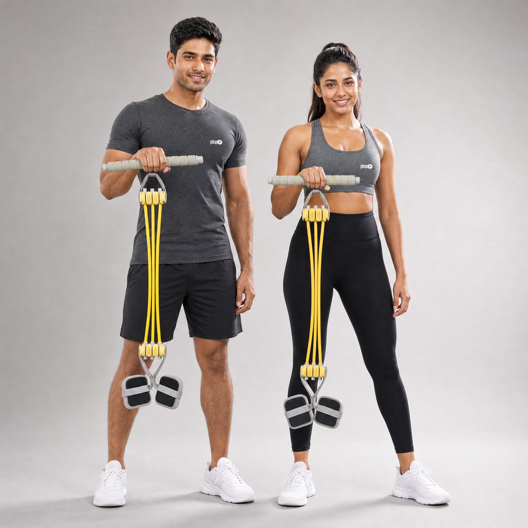 playR Pedal Tummy Trimmer Resistance Band, 3 Detachable Tubes 10-30 Kgs Yellow Main image