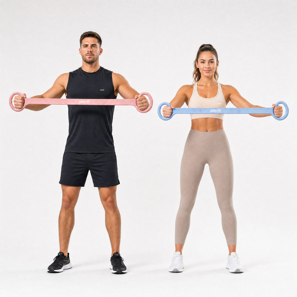playR Silicon Puller Resistance Band Set of 2, 8-10 Kgs Each, Blue and Pink