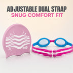 playR Wave Print Silicone Swim Cap &amp; Anti-Fog Goggles Combo for Kids - Pink