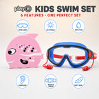 playR Fish Print Swim Cap &amp; Anti-Fog Goggles with Earplugs for Kids - Pink