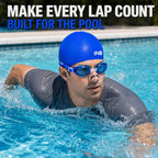 playR Swim Cap, Goggles, Ear Plugs &amp; Nose Clip Combo for Adults - Light Blue