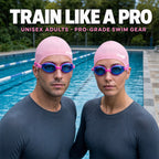 playR Swim Cap, Goggles, Ear Plugs &amp; Nose Clip Combo for Adults - Pink