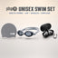 playR Swim Cap, Goggles, Ear Plugs &amp; Nose Clip Combo for Adults - Silver Grey