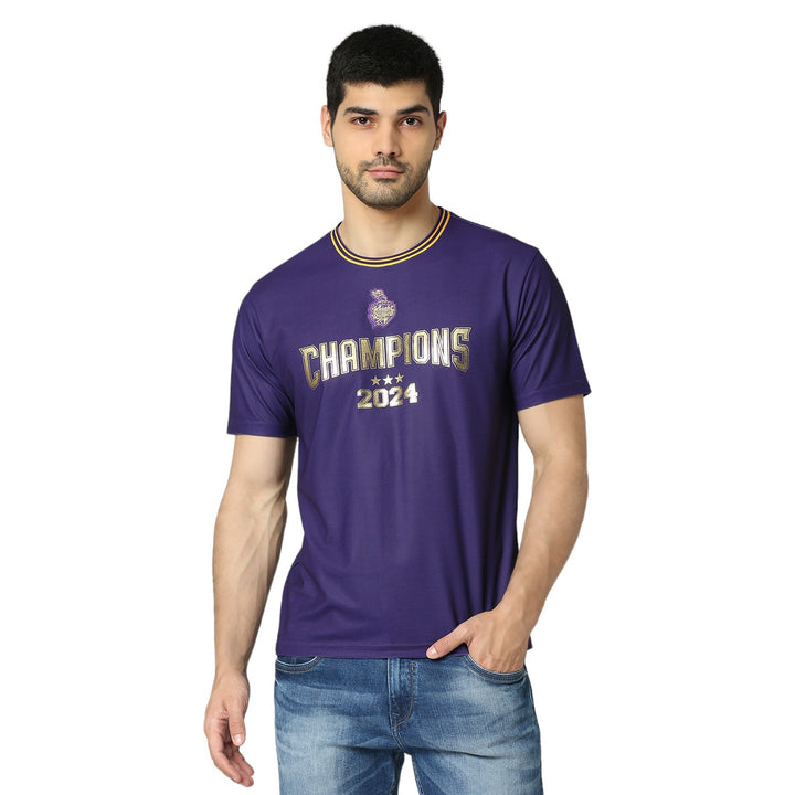 KKR Champions 2024 Round Neck Purple Printed Polyester T-Shirt