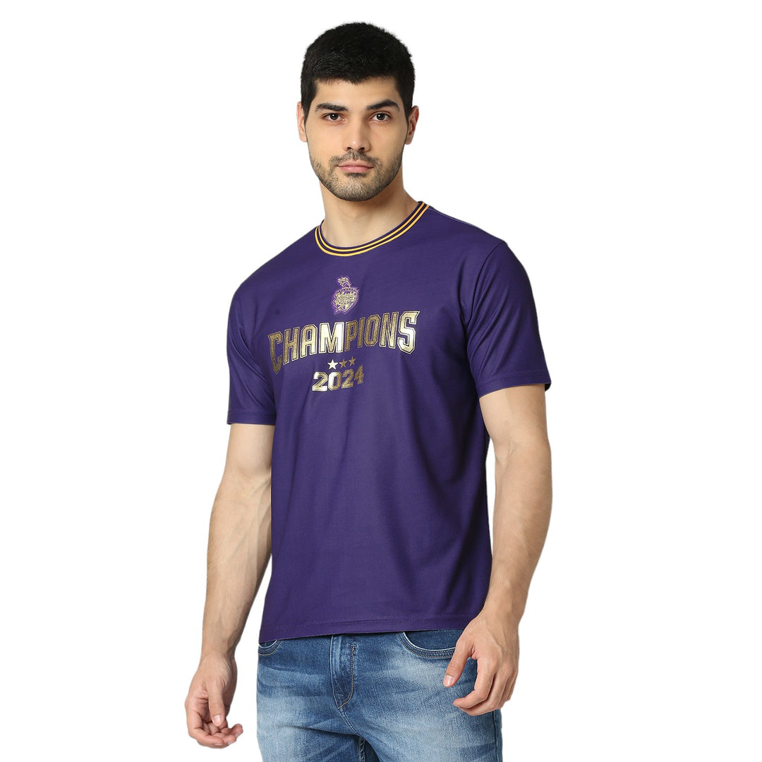KKR Champions 2024 Round Neck Purple Printed Polyester T-Shirt