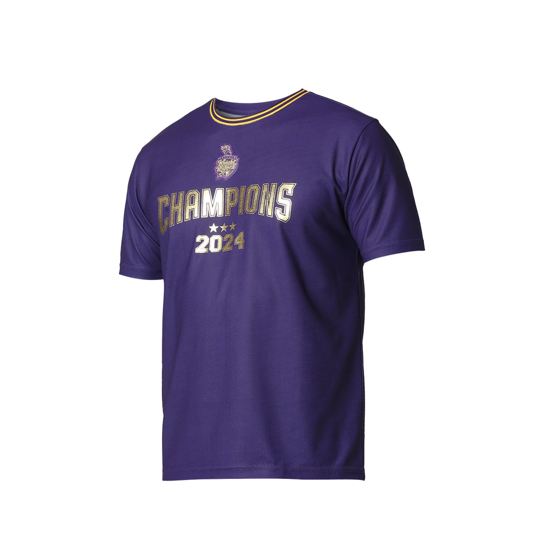 KKR Champions 2024 Round Neck Purple Printed Polyester T-Shirt for Kids
