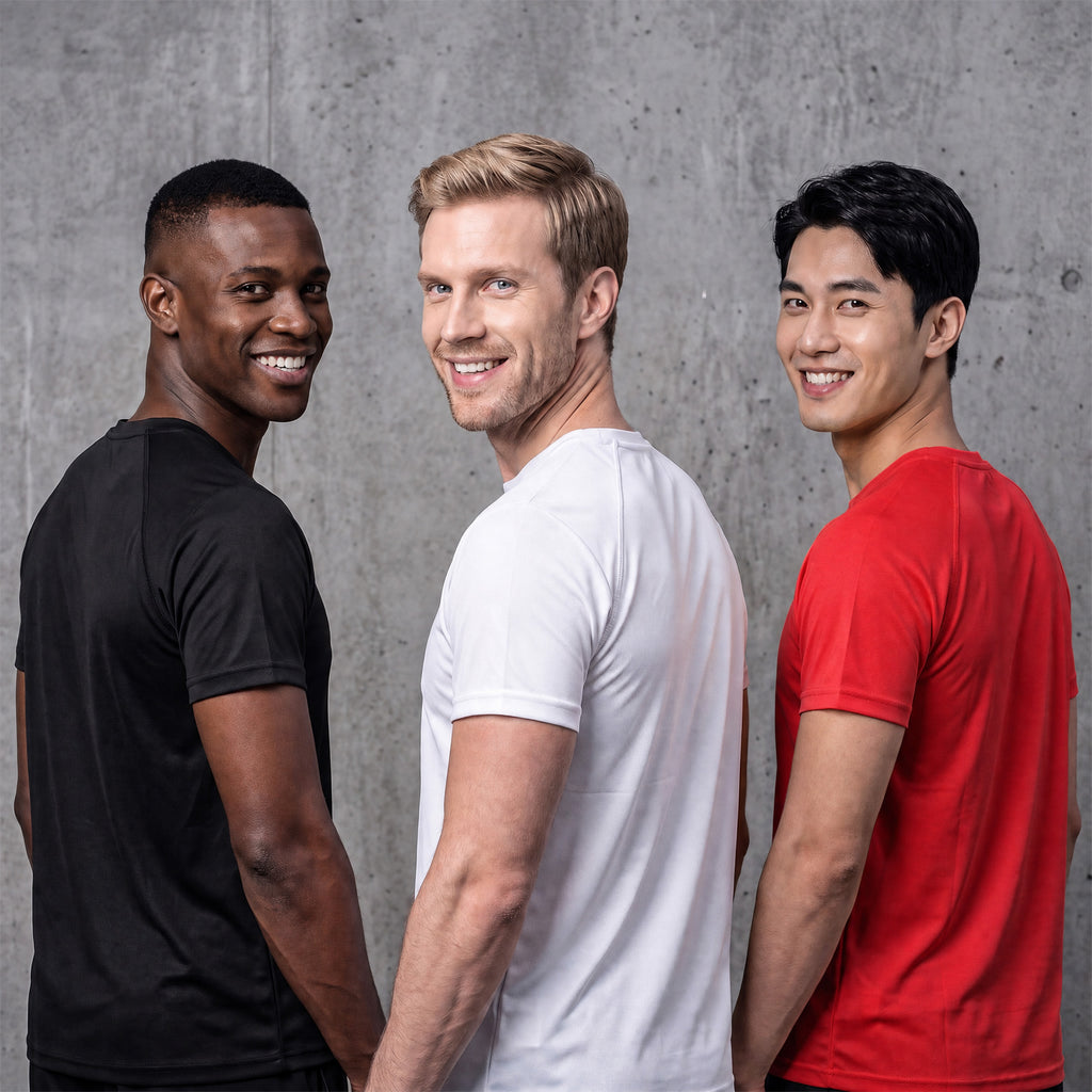 playR Men's Training Tee Pack of 3 Black White Red Quick Dry Sports T-Shirts