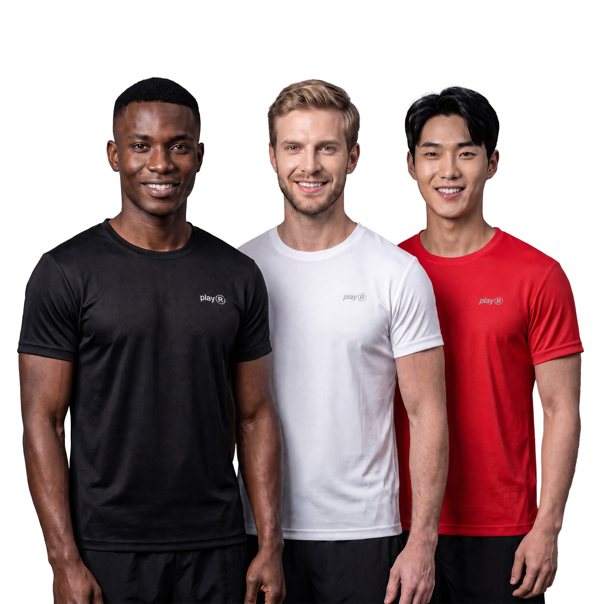 playR Men's Training Tee Pack of 3 Black White Red Quick Dry Sports T-Shirts Main image