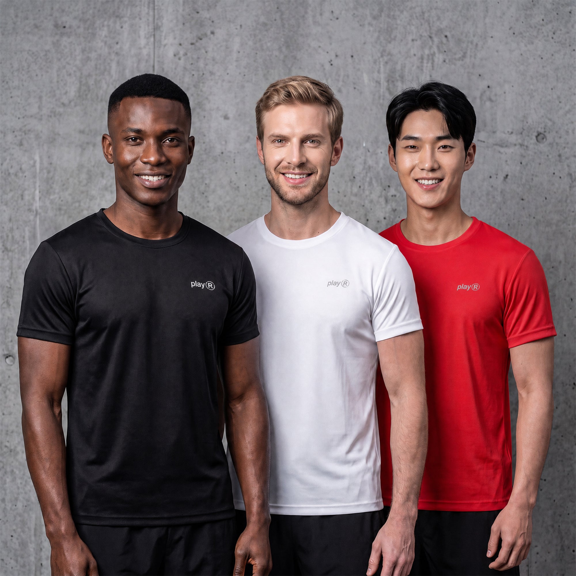 playR Men's Training Tee Pack of 3 Black White Red Quick Dry Sports T-Shirts