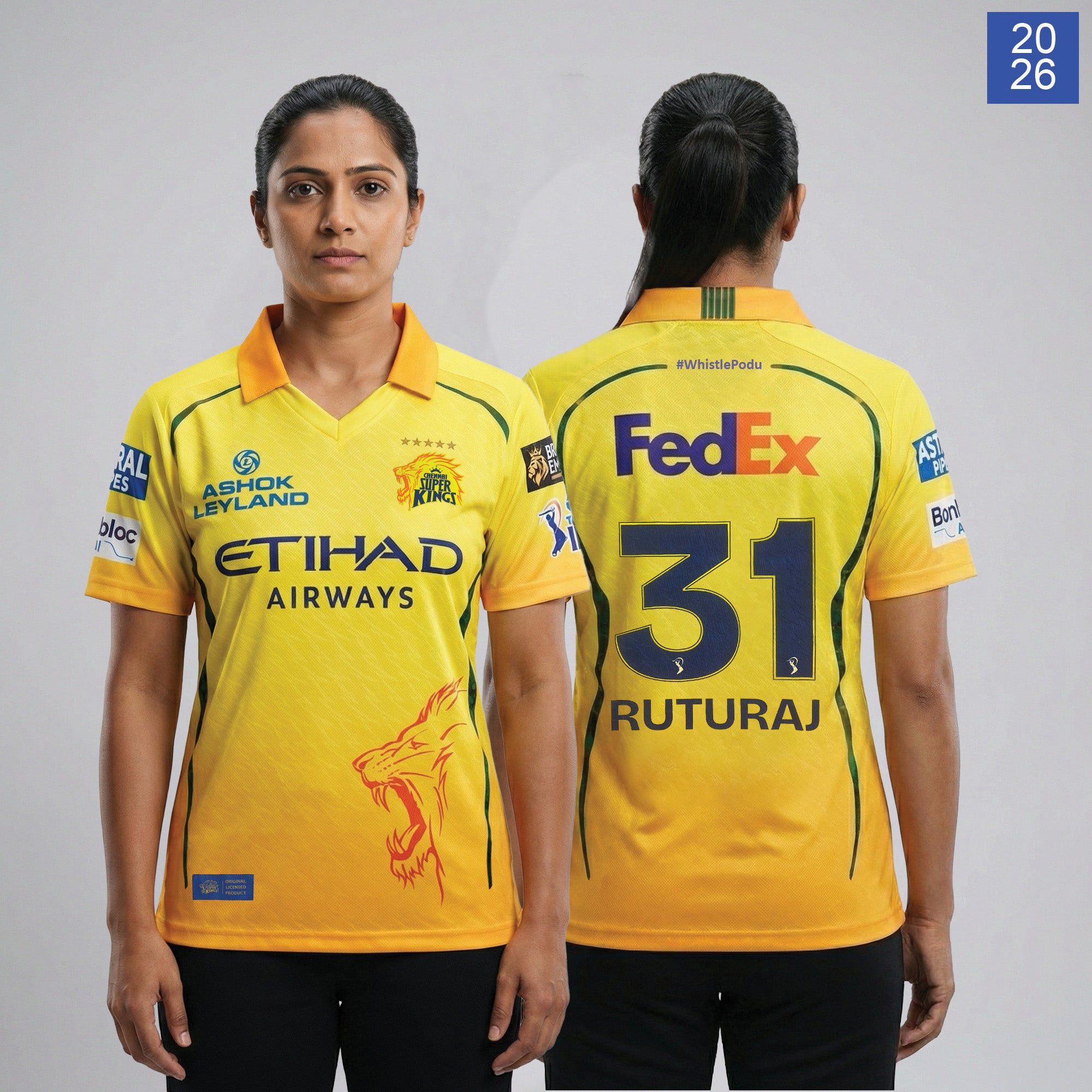 CHENNAI SUPER KINGS AUTHENTIC MATCH JERSEY IPL 2026 ADULT RUTURAJ 31 HALF SLEEVES Secondary image