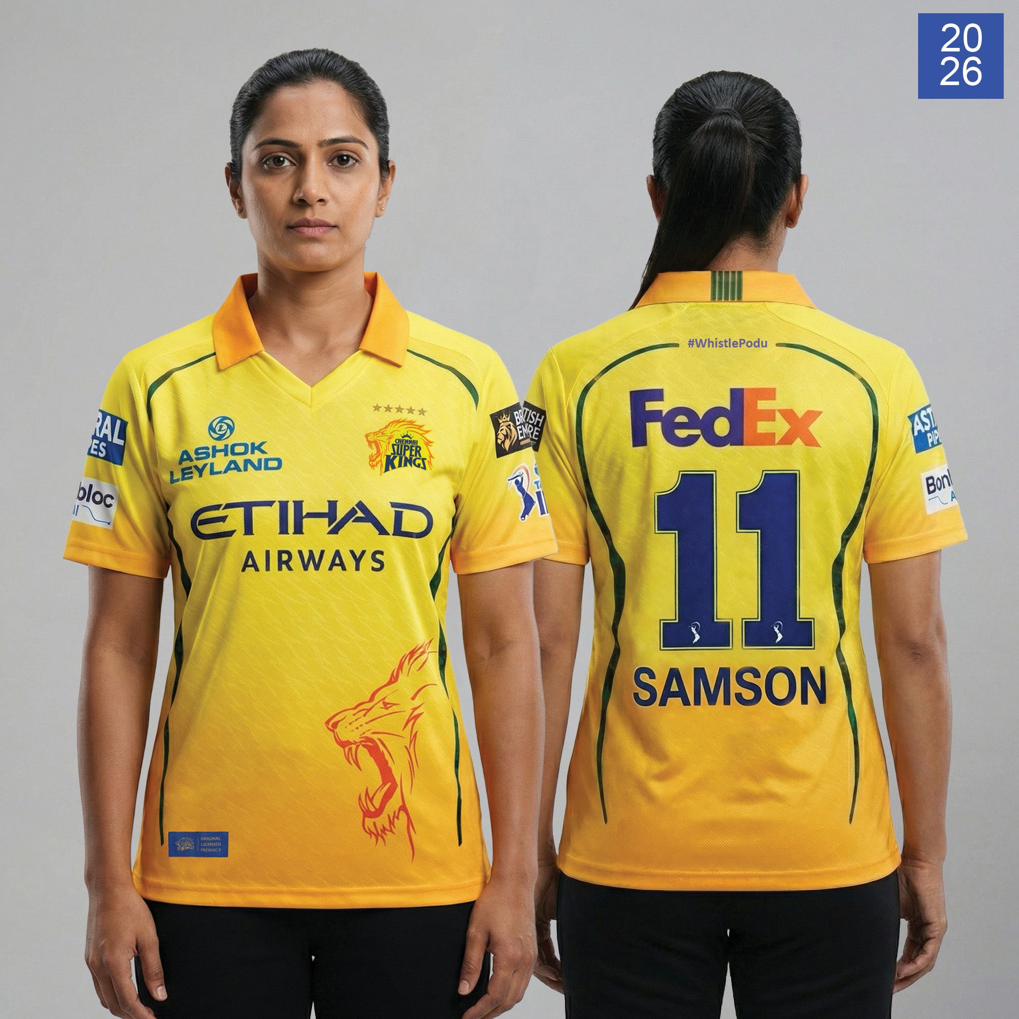 CHENNAI SUPER KINGS AUTHENTIC MATCH JERSEY IPL 2026 ADULT SANJU 11 HALF SLEEVES Secondary image