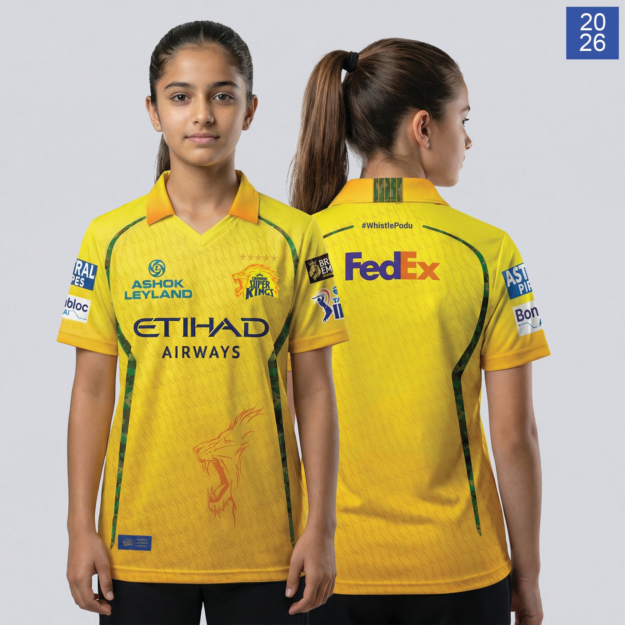 CHENNAI SUPER KINGS AUTHENTIC MATCH JERSEY IPL 2026 KIDS PLAIN HALF SLEEVE Secondary image