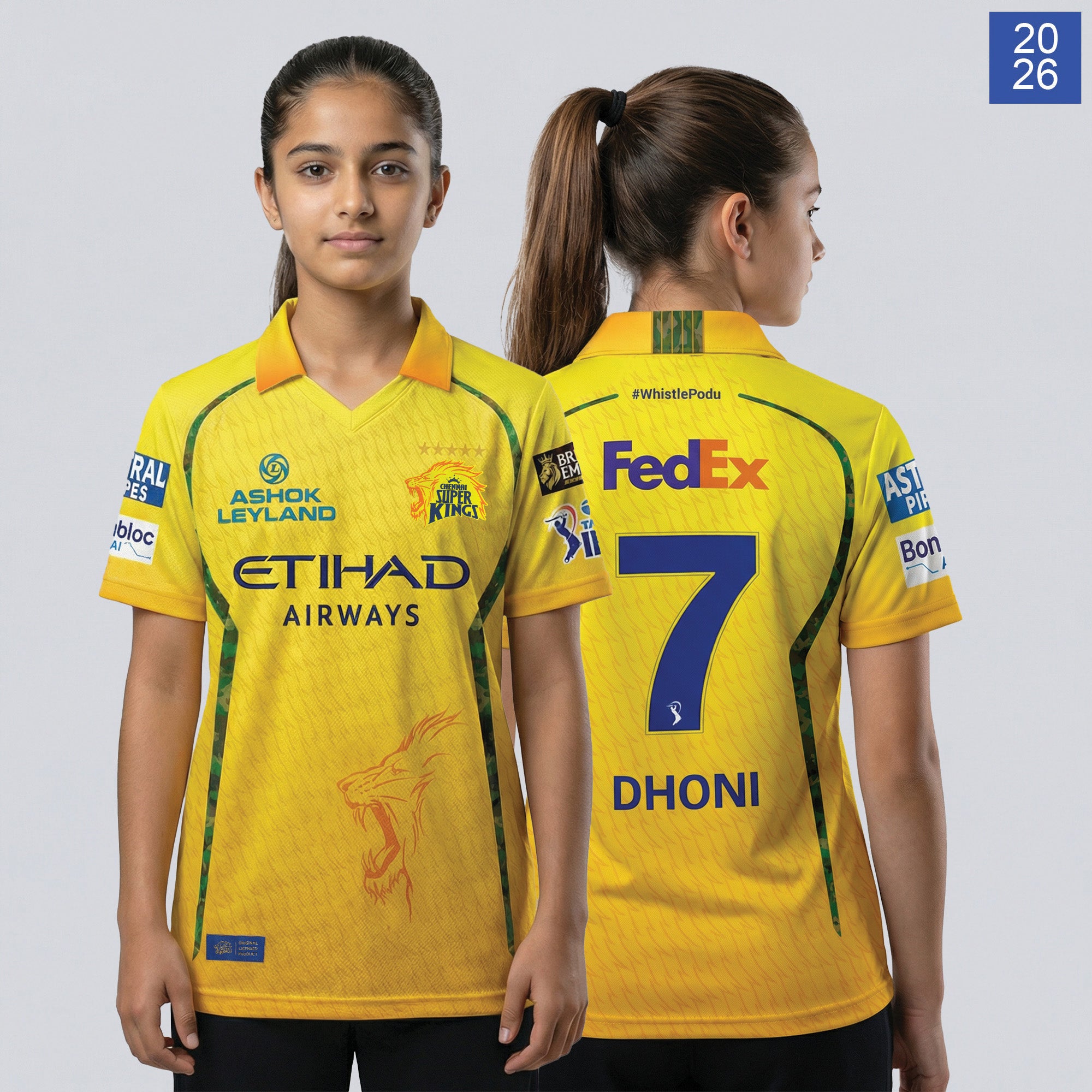 CHENNAI SUPER KINGS AUTHENTIC MATCH JERSEY IPL 2026 KIDS DHONI 7 HALF SLEEVE Secondary image