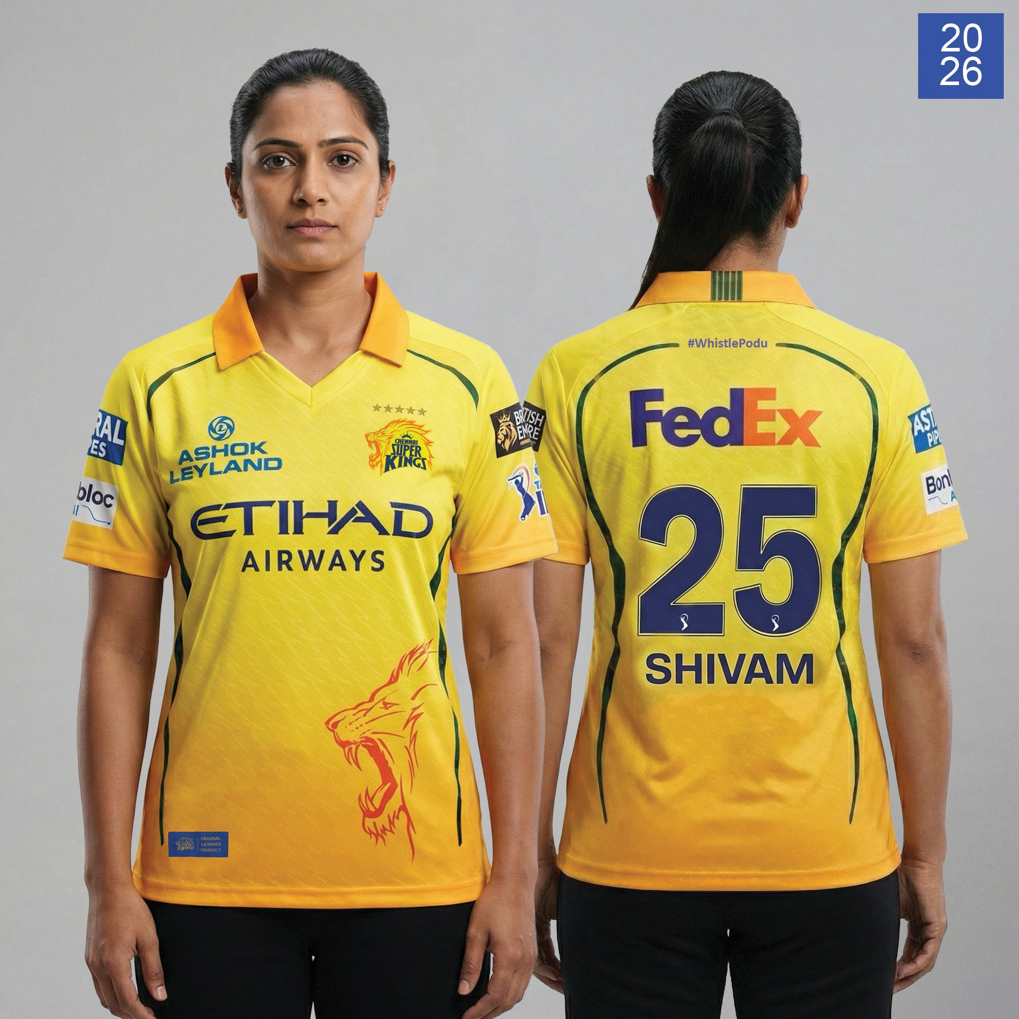 CHENNAI SUPER KINGS AUTHENTIC MATCH JERSEY IPL 2026 ADULT DUBE 25 HALF SLEEVES Secondary image