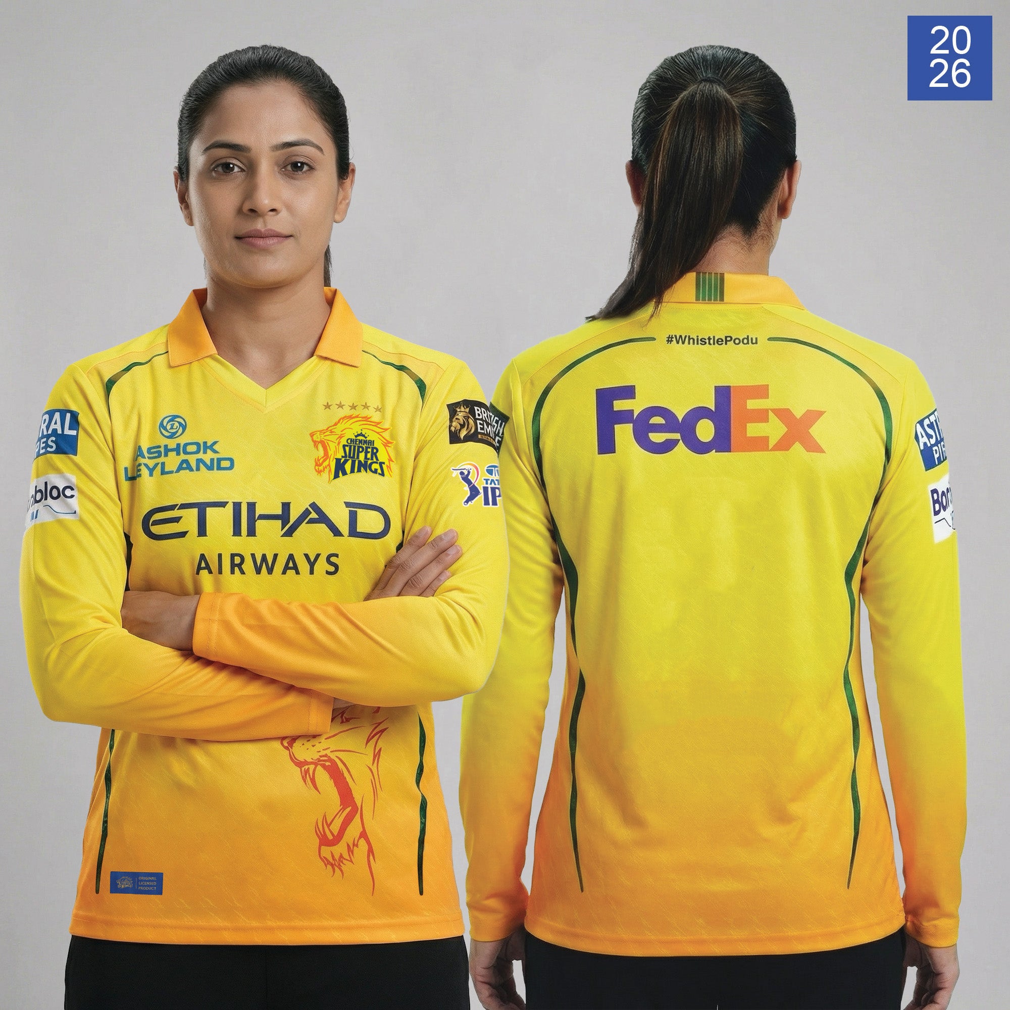 Chennai Super Kings Authentic Match Jersey IPL 2026 Adult Plain Long Sleeve Secondary image