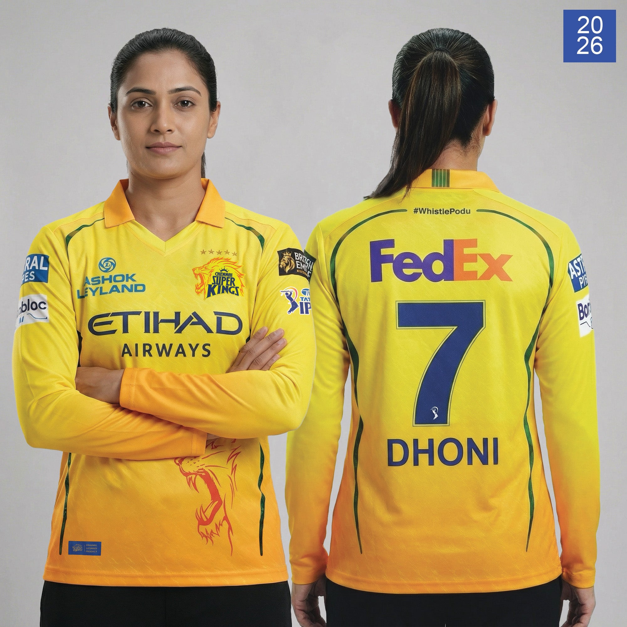 CHENNAI SUPER KINGS AUTHENTIC MATCH JERSEY IPL 2026 ADULT DHONI 7 LONG SLEEVE Secondary image
